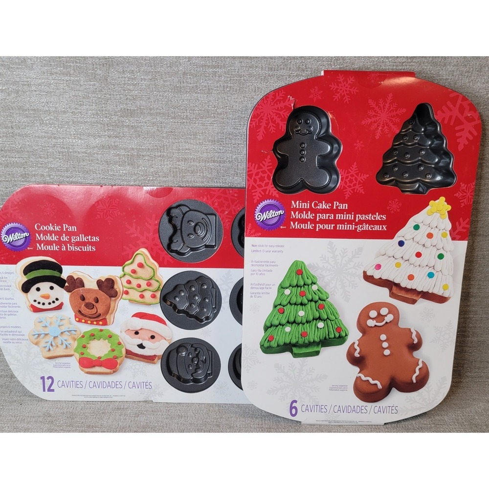 2‎ Wilton Christmas Cookie & Mini Cakes Baking Sheet Pan Shapes Molds Non Stick